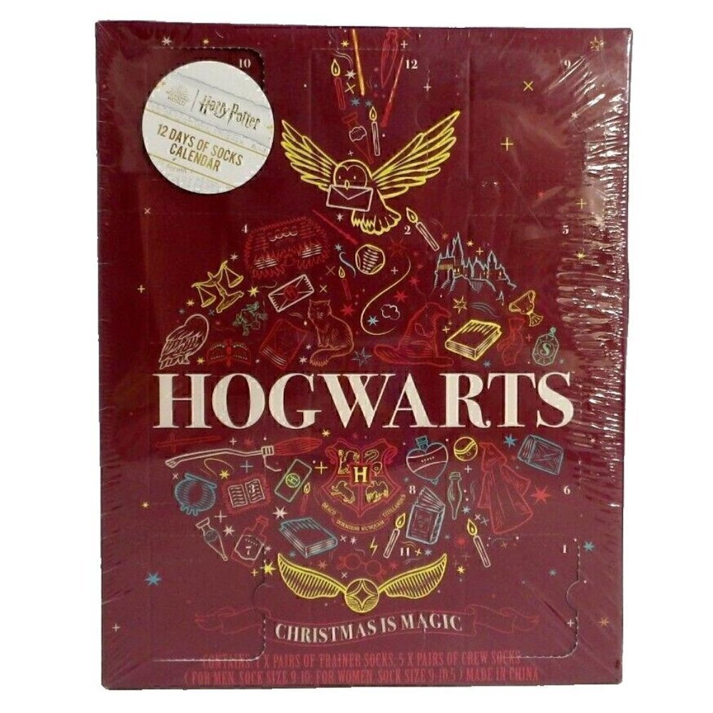 HARRY POTTER Hogwarts Christmas Magic 12 Days of Socks Calendar, Adult size, NEW